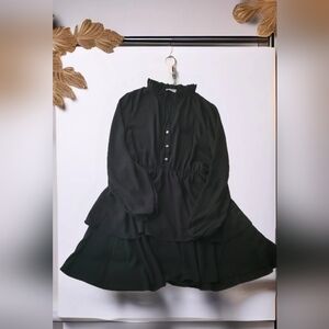 Pink Lily  Ruffle Chiffon Black Mini Dress